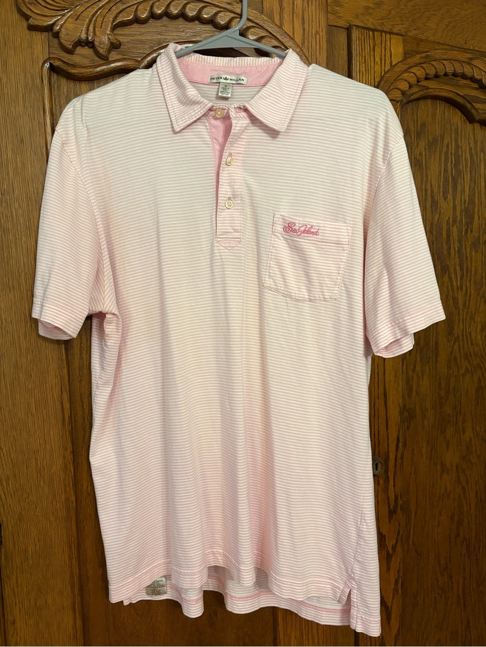 Peter Millar Pink & White Striped Pocket Polo